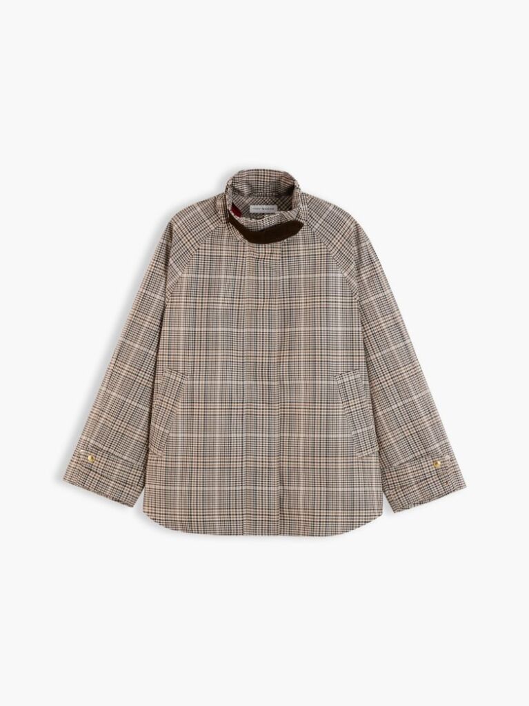 Multi Check Raglan Sleeve Relaxed Cape Coat  Women